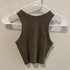 Ribbed Olive Racerback Crop Tank Top